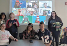 Rhode Island Parent Information Network Inc. SHOWING SOME SPIRIT: Rhode Island Parent Information Network Inc. employees dress in sporting attire both in the office and virtually.
COURTESY RHODE ISLAND PARENT INFORMATION NETWORK INC.