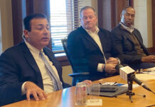 There’s hope for life sciences success GROWTH PLAN: House Speaker K. Joseph Shekarchi, left, speaks during an October press conference supporting state investment in the biotechnology and life sciences sector. Also pictured are Robert Coughlin, middle, and Travis McCready of JLL Inc.
PBN FILE PHOTO/
CHRISTOPHER ALLEN
