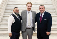 Healy named inaugural R.I. Civic Education Teacher of the Year CIVIC LEADERSHIP: John Healy, center, a teacher at E-Cubed Academy in Providence, was recently named the inaugural winner of the Rhode Island Civic Education Teacher of the Year award. He is pictured with Providence Public School Superintendent Javier Montañez, left, and R.I. Secretary of State Gregg Amore.
COURTESY PROVIDENCE PUBLIC SCHOOL DISTRICT