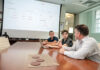 SIMPLIFYING SHIPPING: From left, interns Jackson Foscaldo and Dylan Jones, and Jason Kelly, executive vice president of Moran Shipping Agencies Inc. and co-founder of Attender Inc. The company is using an artificial intelligence engine to support the procurement process  for the maritime  services agency.  PBN FILE PHOTO/ MICHAEL SALERNO