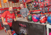 ON A ROLL: Professional bowlers Jon Van Hees, right, and Alex Aguiar are co-owners of Strike F/X Pro Shops LLC, a specialty bowling sporting goods business, with several locations in Rhode Island and Massachusetts.  PBN PHOTO/MICHAEL SALERNO