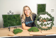 DANDY MOSS: Jamie Mitri, founder and CEO of Moss Pure, showcases her moss products that will help improve air quality. A patent on her products is still pending.  PBN PHOTO/DAVID HANSEN
