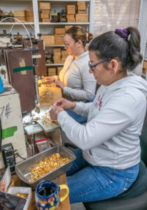 STARS ARE BORN: Machine operators Dora Estrada, foreground, and Marina Pena sort through star-shaped jewelry pieces on Snow Findings Co.’s production floor. PBN PHOTO/MICHAEL SALERNO