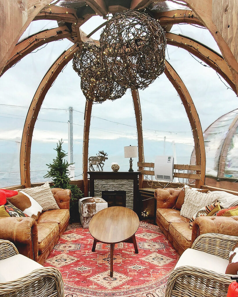 WELCOME RETURN: Igloos at the Coast Guard House in Narragansett, which allow guests to eat outside in cold weather, are styled as luxury cabanas with resort-style appointments and a tiki-type motif.  COURTESY COAST GUARD HOUSE
