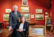 Vareika traded dealing in courtrooms for dealing paintings VALUABLE COLLECTION: Bill and Alison Vareika gather amongst some of their extensive collection of William Trost Richards paintings in the Vareika Fine Arts Gallery in Newport.
PBN PHOTO/DAVID HANSEN