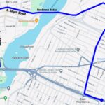 A HIGHLIGHTED MAP shows a detoured route around the Washington Bridge on Interstate 195. The R.I. Department of Transportation announced that the bridge's westbound side will close to all traffic starting Dec. 12 for what could be three months or more, citing the need for critical repairs. / COURTESY R.I. DEPARTMENT OF TRANSPORTATION