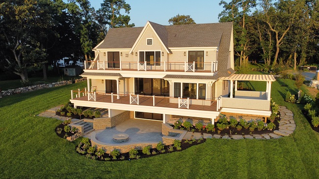 A NEWLY CONSTRUCTED home at 42 North Harbor Drive in Portsmouth, with views of Narragansett Bay and the Mount Hope Bridge, recently sold for $3.6 million. / COURTESY HOGAN ASSOCIATES