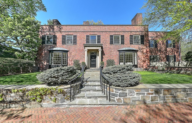 A BRICK GEORGIAN REVIVAL constructed in 1927 at 25 Cooke St. on the East Side of Providence recently sold for $4.2 million. This was the second time the home was sold this year, previously going for $2.8 million in January. / COURTESY RESIDENTIAL PROPERTIES LTD.
