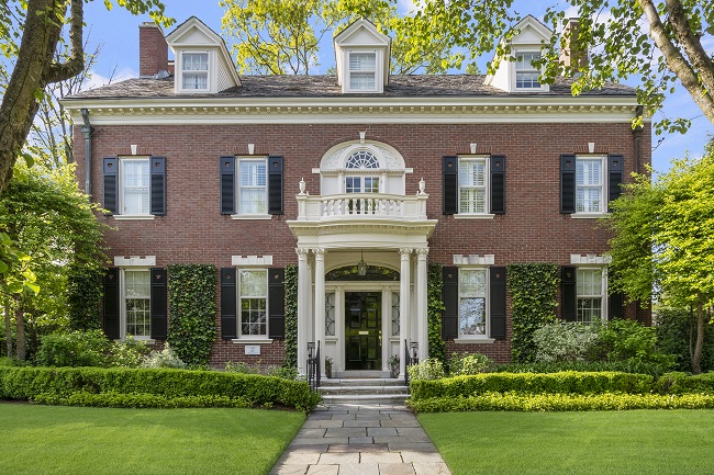A BRICK COLONIAL built in 1930 on a 0.23-acre lot at 730 Elmgrove Ave. on the East Side of Providence recently sold for $3.14 million, making it the most expensive residential property sale in the city’s Blackstone neighborhood for 2024 as of early July. / COURTESY RESIDENTIAL PROPERTIES LTD.