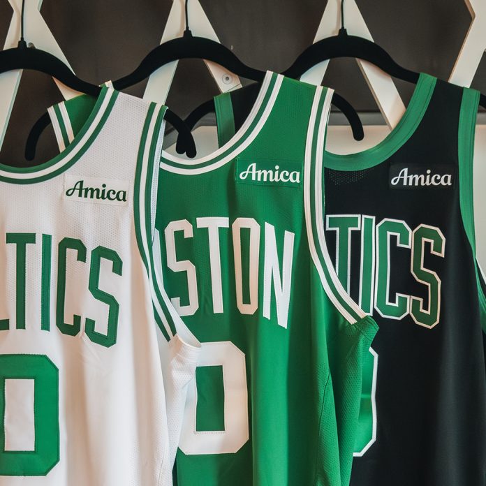 AMICA MUTUAL INSURANCE CO. announced Tuesday a multiyear partnership with the Boston Celtics that includes having the company's logo on the team's jerseys. / COURTESY AMICA MUTUAL INSURANCE CO.