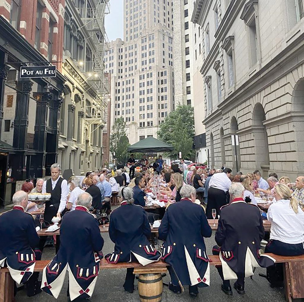 BLOCK PARTY: The Bastille Celebration outside Pot au Feu in downtown Providence last year was well attended. Restaurateur Bob Burke has scheduled another celebration on July 13.
COURTESY BOB BURKE
