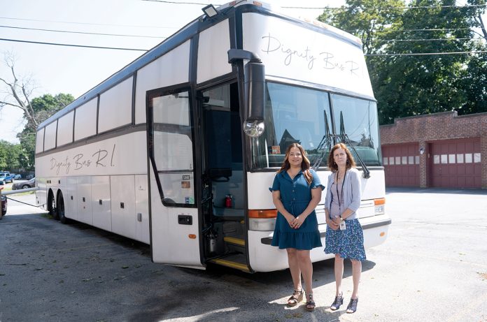 STALLED: Woonsocket spent $150,000 in COVID-relief aid on a 20-bed emergency shelter for the homeless last year. But the bus is now stalled until money for operating costs is identified. Pictured from the left are City Council Vice President Valerie Gonzalez and Michelle Taylor, a representative of the nonprofit Community Care Alliance.
PBN FILE PHOTO/
PAUL J. SPETRINI STALLED: Woonsocket spent $150,000 in COVID-relief aid on a 20-bed emergency shelter for the homeless last year. But the bus is now stalled until money for operating costs is identified. Pictured from the left are City Council Vice President Valerie Gonzalez and Michelle Taylor, a representative of the nonprofit Community Care Alliance.
PBN FILE PHOTO/
PAUL J. SPETRINI