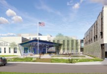 FIRST CLASS: A rendering of what the $170 million Middletown middle school and high school complex is expected to look like when completed in 2027. The building will be constructed at the site of the existing middle school on Aquidneck Avenue.  COURTESY HMFH ARCHITECTS