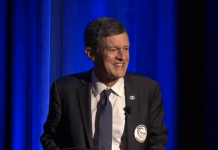 MARC B. PARLANGE, University of Rhode Island president, speaks to the crowd on Wednesday during his annual State of the University address. / SCREENSHOT VIA YOUTUBE.COM