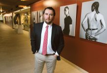 A picture of health: Exhibit at medical school shows reality of scoliosis SCOLIOSIS EXPOSED: Dr. Bassel Diebo, assistant professor of orthopedics at Brown University and a spine and scoliosis surgeon with Lifespan Corp.’s Lifespan Orthopedics Institute, helped bring the “A Curved Reality” exhibit to Brown’s Warren Alpert Medical School.
PBN PHOTO/RUPERT WHITELEY