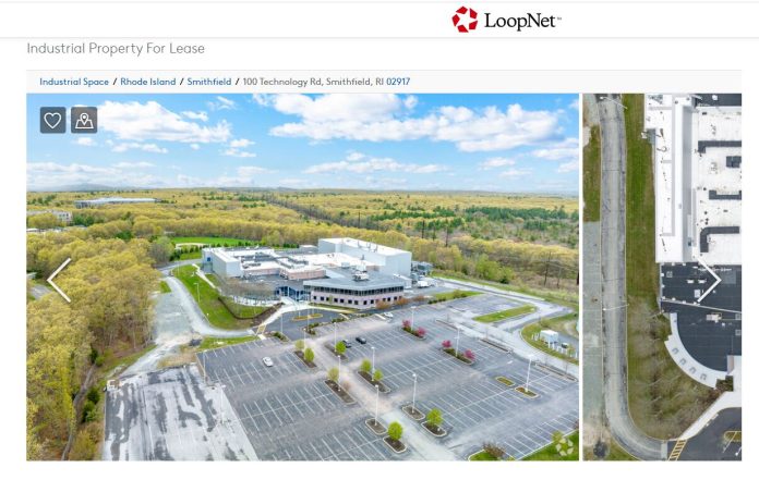 MASSACHUSETTS-BASED BIOTECHNOLOGY FIRM Organogenesis has requested tax incentives in order to establish a manufacturing facility at the former Rubius Therapeutics facility in Smithfield. This a screenshot of the property listing on Loopnet.com. / SCREENSHOT OF LOOPNET.COM