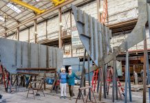 MILESTONE: Sisters Marcia, left, and Julie Blount lead the Blount Boats Inc. shipyard in Warren, which was founded by their father and recently celebrated its 75th ­anniversary. PBN PHOTO/MICHAEL SALERNO