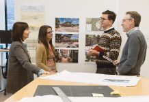 Companies still seeking right mix between remote, office work OFFICE SHUFFLE: Union Studio Architecture & Community Design Inc. in Providence settled on a hybrid work model for its 32 staff members, with all employees required to be in the office on Wednesdays. Pictured from the left: Dana Powers, director of operations; Christina Carlson, associate principal; Joel VanderWeele, associate; and Douglas Kallflez, co-founder and managing partner.
PBN FILE PHOTO/RUPERT WHITELEY