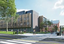 With $87.5M lab, URI prepping to expand state’s biotech capability WHAT COULD BE: This is a rendering of what the University of Rhode Island’s new biomedical building could look like along Flagg Road on the South Kingstown campus.
COURTESY DBVW ARCHITECTS