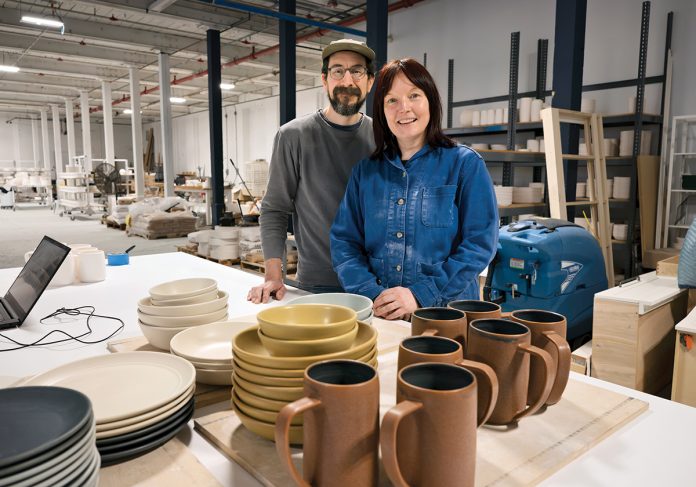 CERAMIC DUO: Myrth Ceramics co-owners Abigail and Eric Smallwood previously worked as product designers but were introduced to ceramics when they joined a pottery studio in Boston in 2008. Wanting to learn more about how to create different pieces, they eventually opened Myrth in East Providence, which specializes in handmade dinnerware. PBN PHOTO/MICHAEL SALERNO
