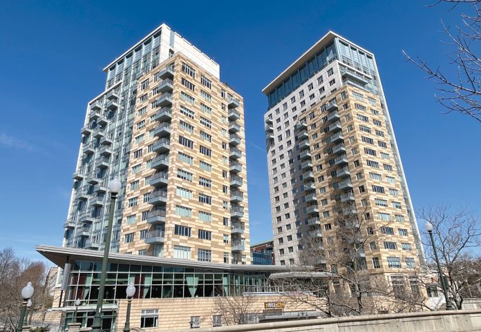 LIVING THE HIGH LIFE: Waterplace Towers in downtown Providence contains luxury apartments, but don’t expect to rent them at a bargain rate right now.  PBN PHOTO/­WILLIAM HAMILTON