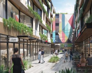 THE DESIGN CENTER PARTNERS included what it called a "pedestrian street" running between the two buildings planned for Parcel 5. / COURTESY DESIGN CENTER PARTNERS