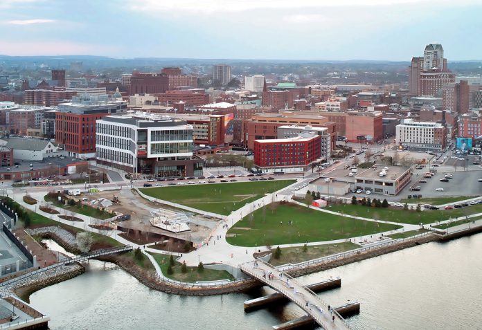 EVOLVING MIX: Housing and open space, including the 195 District Park, seen above, are prominent in the I-195 Redevelopment District. But more commercial development is still possible on 7 acres of available land.  PBN FILE PHOTO/­ARTISTIC IMAGES 