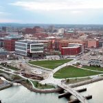 DEVELOPING SITUATION: About 7 acres of land in the I-195 Redevelopment District remain available for build-out. The 195 District Park on the west side of the Providence River, seen above, will remain open space – except for a 3,500-square-foot food and beverage pavilion under construction near the center of the park.  PBN PHOTO/ARTISTIC IMAGES