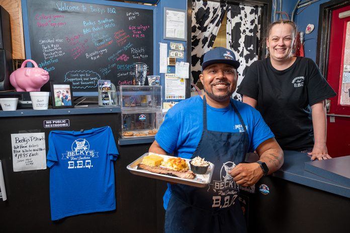 BACK ON THE MENU: Michael Durrett Jr. and Carolyn Durrett purchased the Becky’s BBQ smokehouse restaurant in Middletown last year following the retirement of the former longtime owner, and they have breathed new life into the neighborhood favorite after reopening in August. PBN PHOTO/DAVID HANSEN