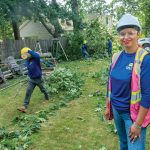 TAKING ROOT: Gloria Chacón, a licensed arborist and owner of Green View Tree Service LLC, with her crew at a worksite in North Providence.  PBN FILE PHOTO/MICHAEL SALERNO