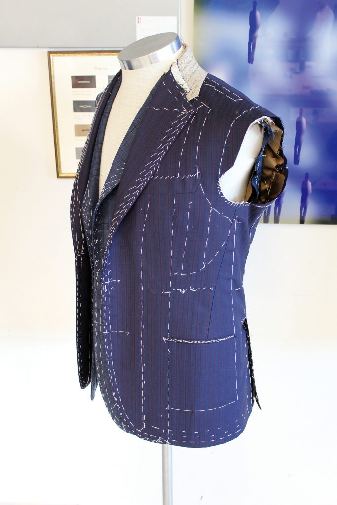 CUSTOM JOB: A suit jacket under construction at Marc Allen Fine Clothiers.  COURTESY MARC A. STREISAND