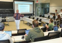 States act to reverse CPA shortage. Will R.I.? A BIT EMPTY: Charles Cullinan, Bryant University Accounting Department chair and professor, teaches a class at Bryant in Smithfield. He acknowledges that there are fewer students aspiring to become accountants these days.
PBN PHOTO/MICHAEL SALERNO