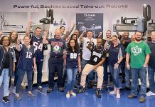 Yushin America Inc. GAME TIME: Yushin America Inc. employees wear sports apparel during the company’s Spirit Day event.
COURTESY YUSHIN AMERICA INC.