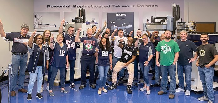 GAME TIME: Yushin America Inc. employees wear sports apparel during the company’s Spirit Day event.
COURTESY YUSHIN AMERICA INC. GAME TIME: Yushin America Inc. employees wear sports apparel during the company’s Spirit Day event.
COURTESY YUSHIN AMERICA INC.
