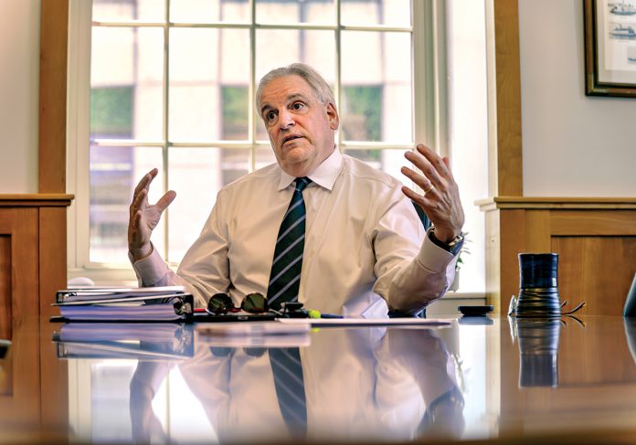 HEALTH KICK: Attorney General Peter F. Neronha has focused much of his attention during his tenure in office on the state’s health care system. He says it remains a top priority for the final 18 months of his term.  PBN PHOTO/MICHAEL SALERNO