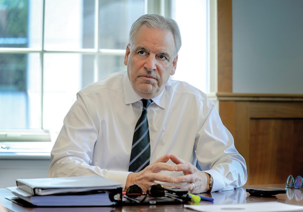 MORE WORK
TO BE DONE:
R.I. Attorney General Peter F. Neronha says Rhode Island is behind on meeting its Act on Climate goals and he plans to continue to push the state forward as he finishes his second and final term in office by “using our bully pulpit” to “move things forward like we did in health care.”
PBN PHOTO/
MICHAEL SALERNO
