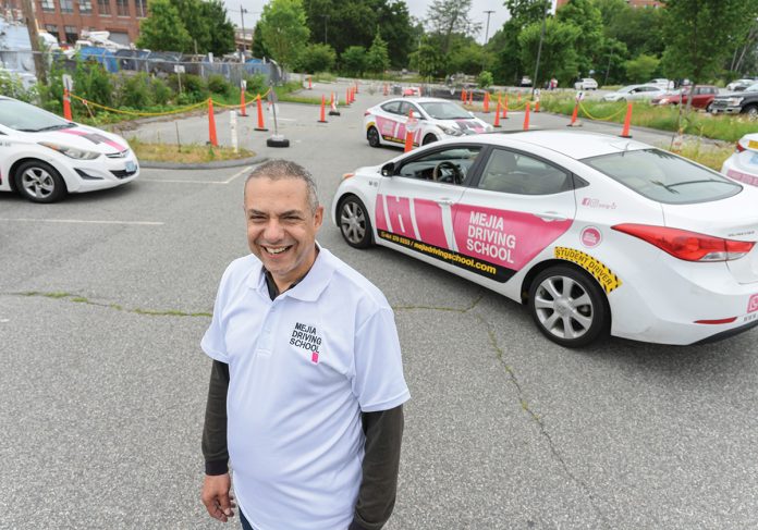 STAY THE COURSE: Marcelo Mejía used to teach student drivers by using his personal car. That was before he launched Mejía’s Driving School LLC. Now the company owns several vehicles and has five instructors who are bilingual.  PBN PHOTO/MICHAEL SALERNO
