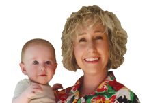the prop Constance Ferber poses with her 7-month-old son, Etienne McGonagle.