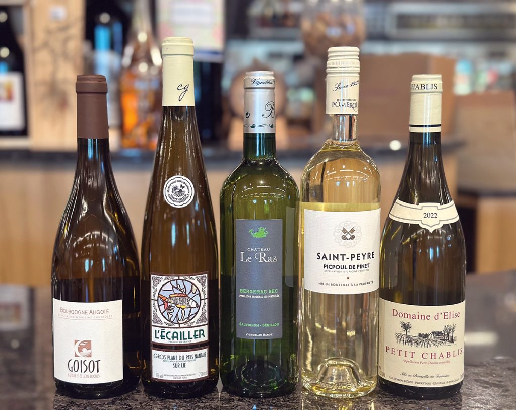 CLEAR CHOICES: There are many French options when considering white grape varieties outside of chardonnay. Here are four candidates, plus one made from chardonnay.
COURTESY JESSICA NORRIS GRANATIERO
