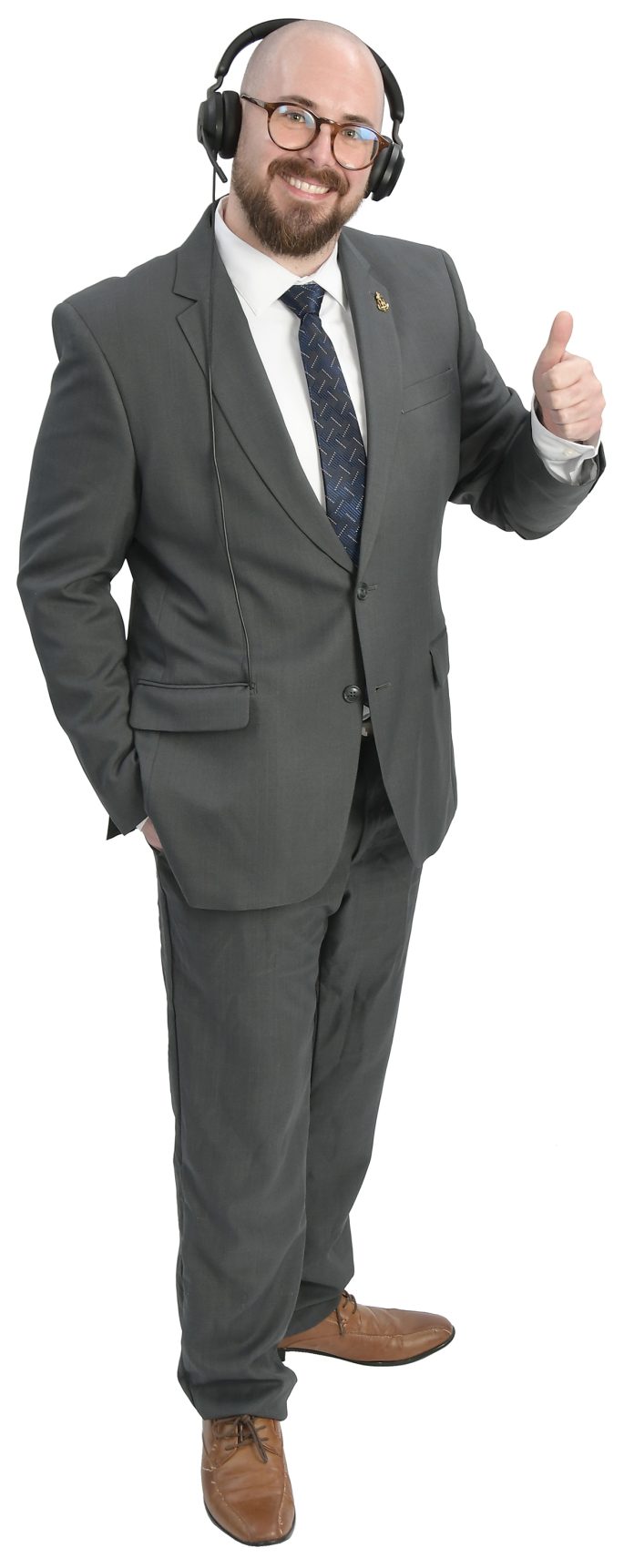 the prop Jason Furlan wears his customer service phone headset, representing the roots of how his career has been shaped over time.