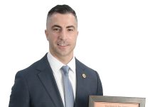 the prop Andrew Rebello holds a plaque engraved with Theodore Roosevelt’s “Man in the Arena” quote. “It’s a reminder that actual impact comes not from watching safely from the sidelines but from stepping into the arena, facing challenges, taking risks and daring greatly with heart and conviction,” Rebello said.