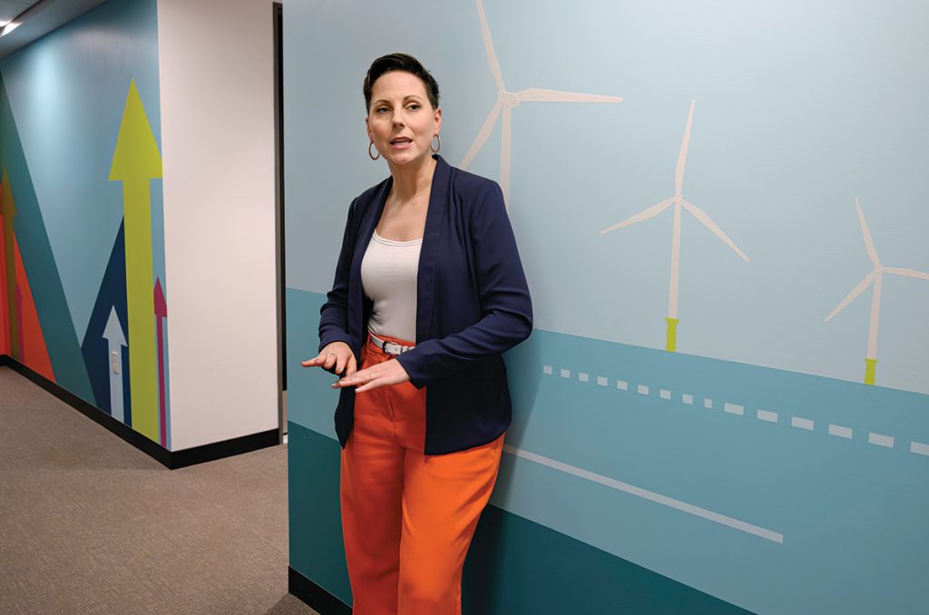 WIND SHIFT: Stacey Messier, general manager of the innovation center CIC Providence LLC, acknowledges that numerous offshore wind companies have left the building at 225 Dyer St. in recent months.  PBN PHOTO/MICHAEL SALERNO