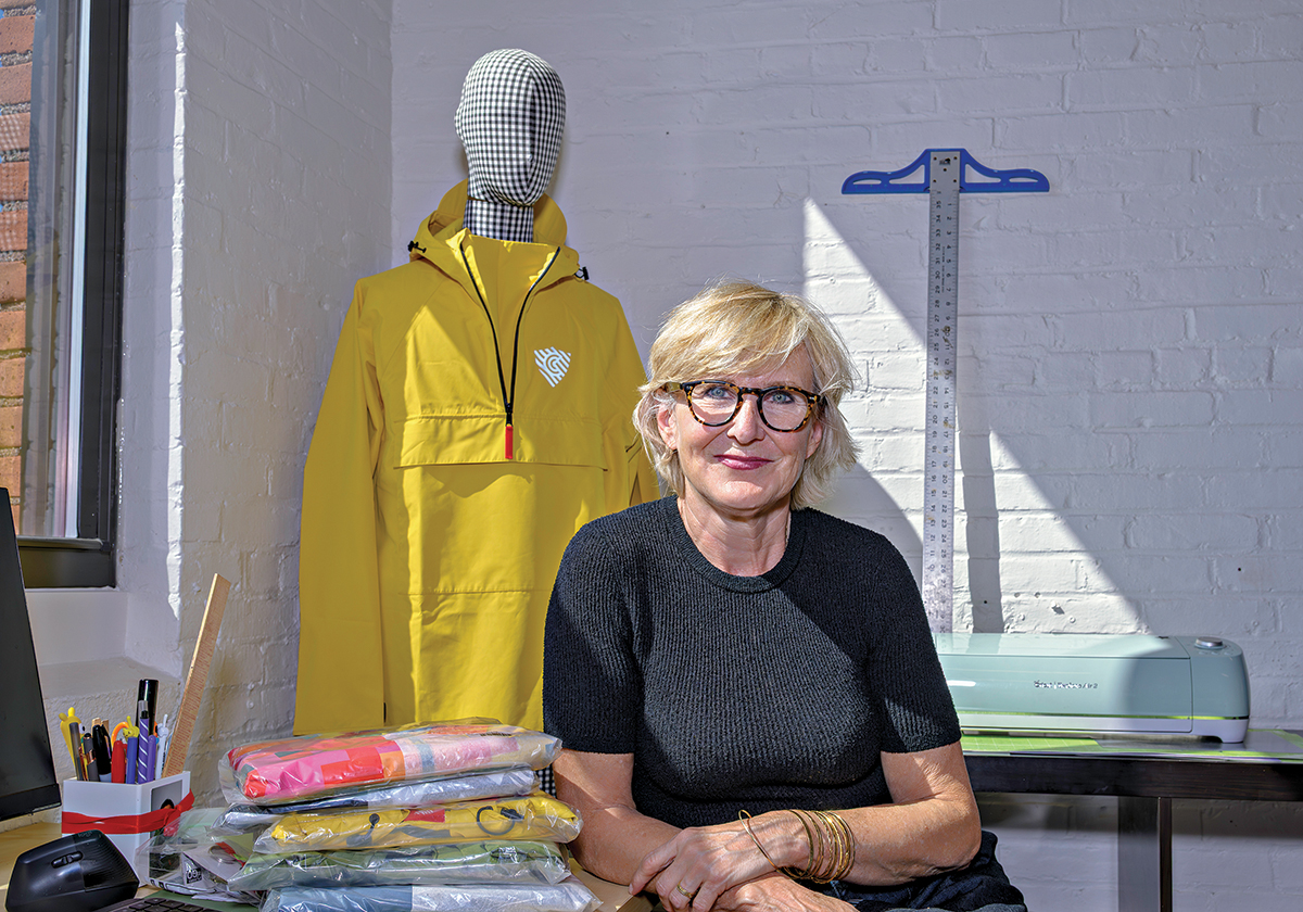 WEATHERING IT: Susan Mocarski, Cleverhood LLC founder, says the Providence apparel company has seen import tariffs jump in recent months but hasn’t been hurt as badly as other companies.
PBN PHOTO/MICHAEL SALERNO