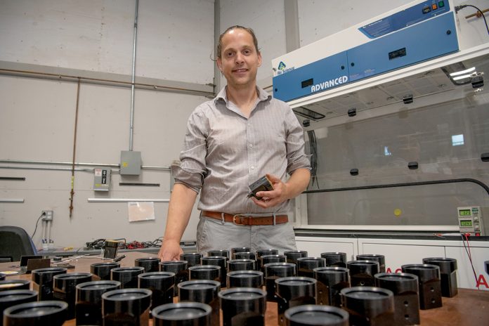 OCEAN FLOOR PLAN: Juice Robotics LLC Chief Technology Officer Matt Jewell poses with the company’s new sensors designed to explore the deep ocean.
PBN PHOTO/JOSH EDENBAUM OCEAN FLOOR PLAN: Juice Robotics LLC Chief Technology Officer Matt Jewell poses with the company’s new sensors designed to explore the deep ocean.
PBN PHOTO/JOSH EDENBAUM