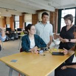 Nova Design taking a new ‘shot’ to change business landscape CREATIVE PROCESS: From left, Nova Design LLC founder and CEO Jeanette Numbers, lead engineer Catherine Jameson, creative lead Scott Noh, senior designer Allison Linkugel and lead UX designer Chandlyr Jackson at the company’s Providence office.
PBN PHOTO/ELIZABETH GRAHAM