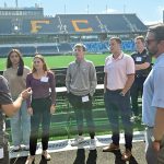 PC and Rhode Island FC partner on school’s inaugural sports management program OUTDOOR CLASSROOM: Providence College has launched a Master of Science in Sports Administration program this fall in partnership with the minor league soccer team Rhode Island FC. Students in the inaugural class get a behind-the-scenes tour of Centreville Bank Stadium in Pawtucket, home to RIFC.
COURTESY PROVIDENCE COLLEGE