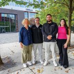 RestauRent: A place where parties click THE MATCHMAKERS: RestauRent Inc. founder and CEO Nicholas Cianfaglione, second from left, is surrounded by, from left, co-founder Ann-Marie Harrington, co-founder and Chief Operating Officer Will Tondo and co-founder and Head of Product Kacie Galligan outside 225 Dyer St. in Providence, where the startup is located. The company says it simplifies the process of booking private event spaces in restaurants, bars, breweries and similar venues.
PBN PHOTO/MICHAEL SALERNO
