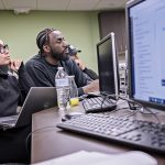 SPECIALIZED TRAINING: Marianny Rosario, left, and Malcolm Williams, both of Providence, participate in a cyber training class at Rhode Island College’s Institute for Cybersecurity & Emerging Technologies, which opened in November 2023 and was supported by $73 million in voter-approved bond funding. PBN PHOTO/MICHAEL SALERNO
