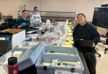 ENLIST NOW: State needs soldiers in climate fight TESTING: Students Ashlee Lewandoski, left, Bridget Finnerty and Jacqui Pijnenburg in professor of engineering Janet Baldwin’s class at Roger Williams University test water samples from a coastal area in Warren to determine the extent of saltwater intrusion.
COURTESY JANET BALDWIN