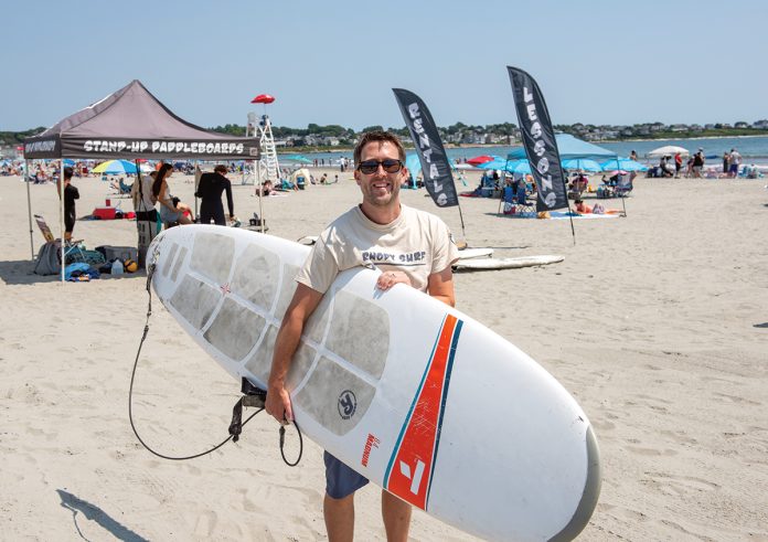 SURF’S UP: Owner and instructor Bobby Drought developed the business plan for what would become Rhody Surf, which teaches surf lessons and offers equipment rentals, as part of an MBA program capstone project before launching it as a fully realized business in 2011.  PBN PHOTO/DAVID HANSEN